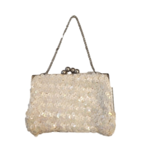 Womens Vintage iridescent creamy white sparkly sequin small bag.